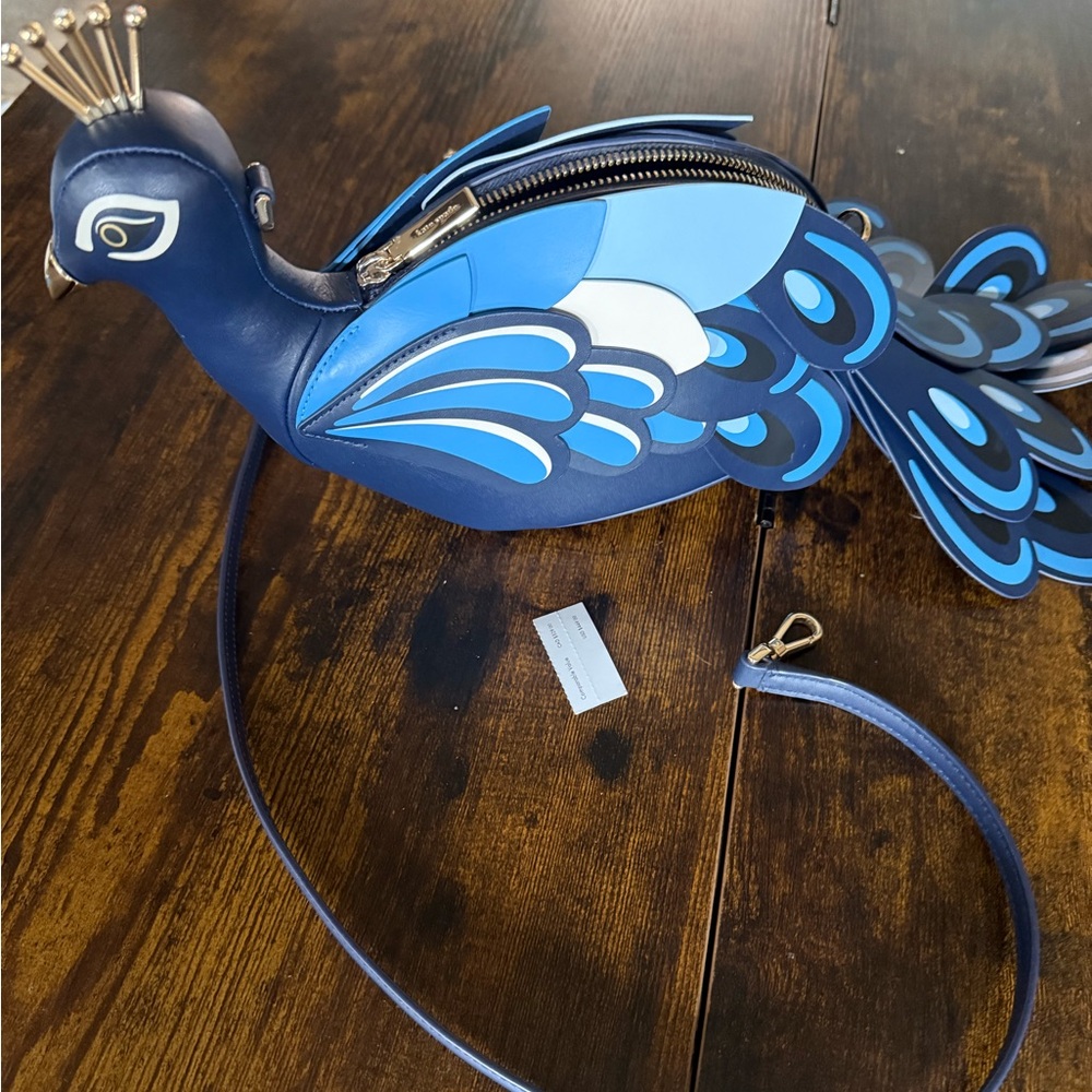 kate spade Navy Blue Leather Crossbody Bag with Peacock Detail